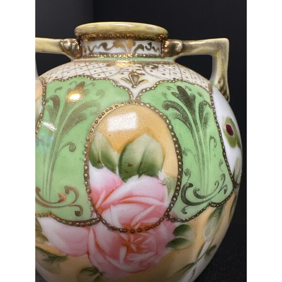 Antique Nippon Moriage Vase w/ Damage M-in-Wreath - Picture 8 of 8